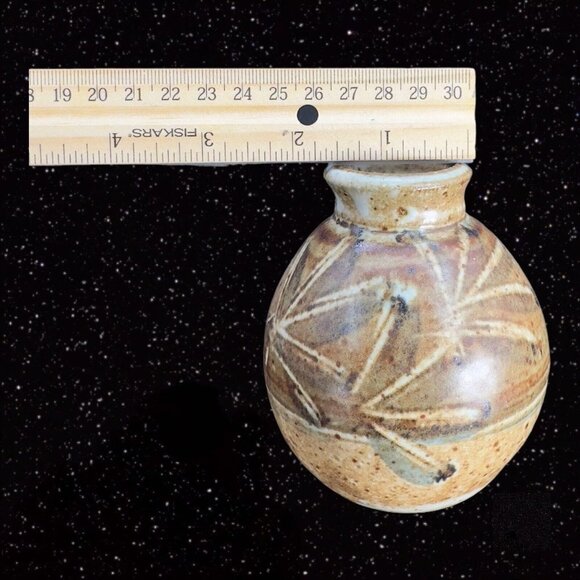 Hand Made Stoneware Pottery Ceramic Vase Hand Crafted Brown Flower Design VTG - Picture 4 of 13